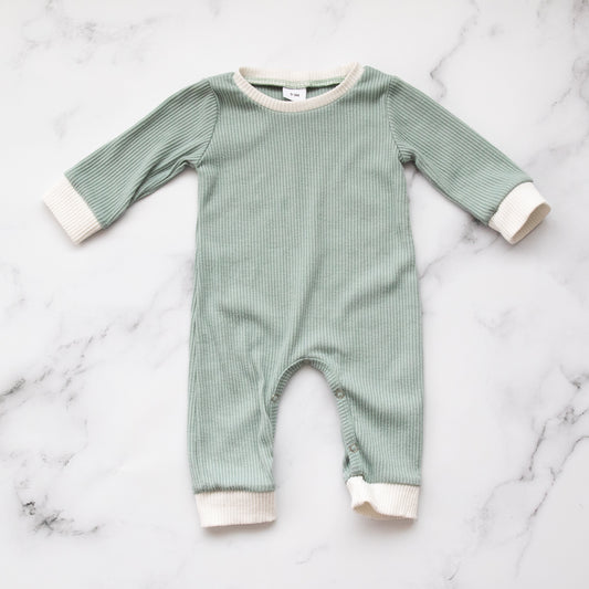 Green And White Ribbed Suit (0-3M)