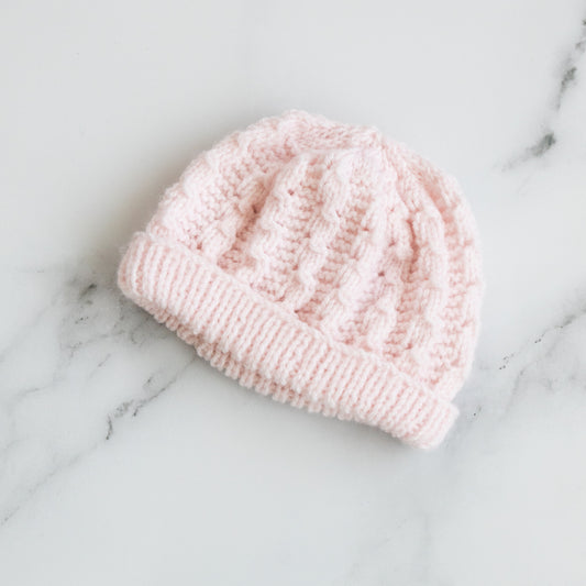 Hand Knitted Pink Hat (3-6M)