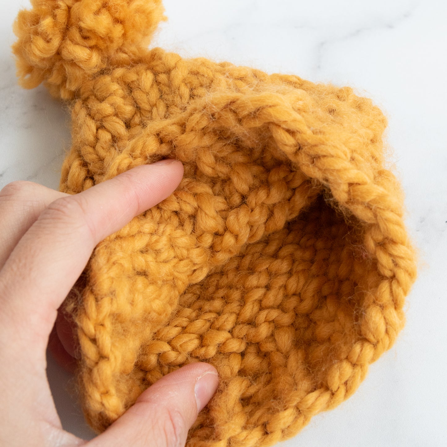 Hand Knitted Mustard Hat (0-3M)